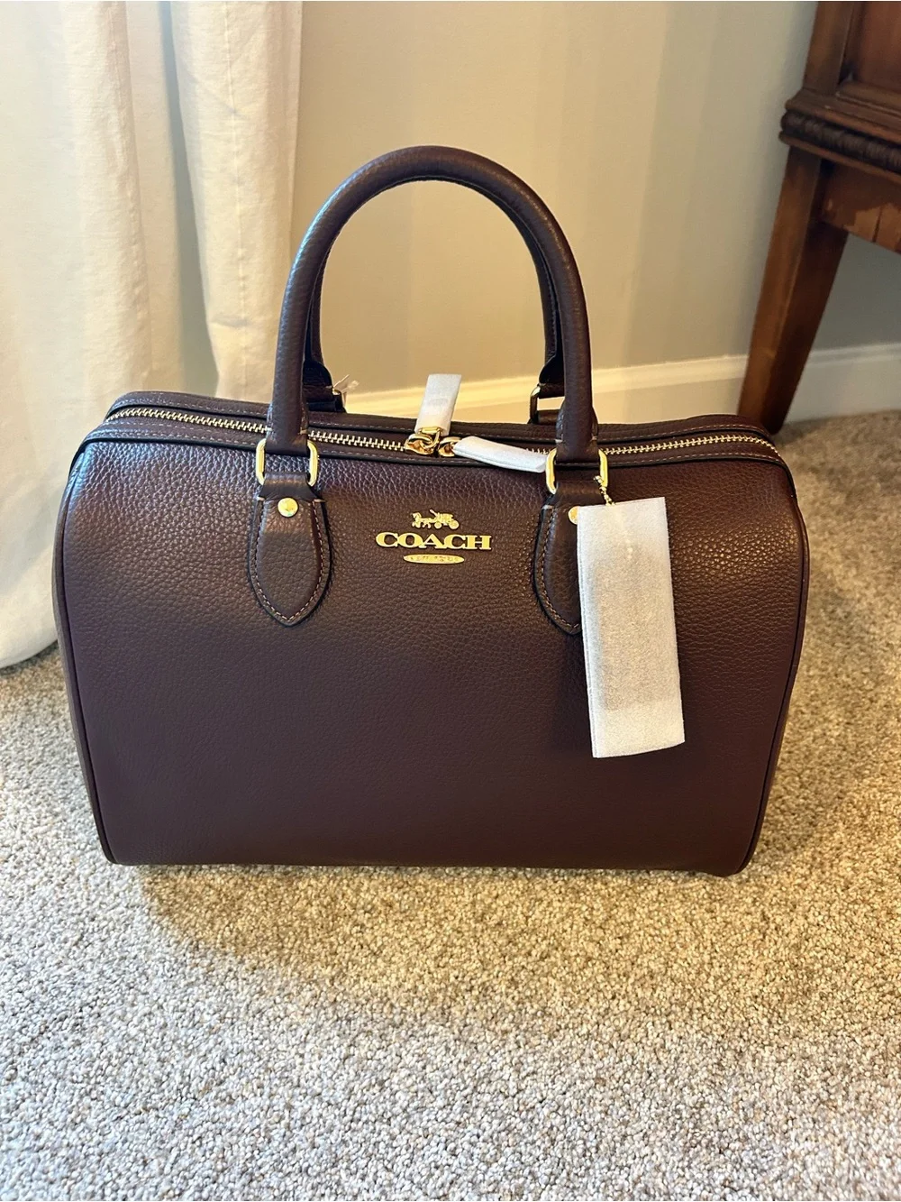 Coach Brown Pebbled Leather Satchel with Gold Hardware